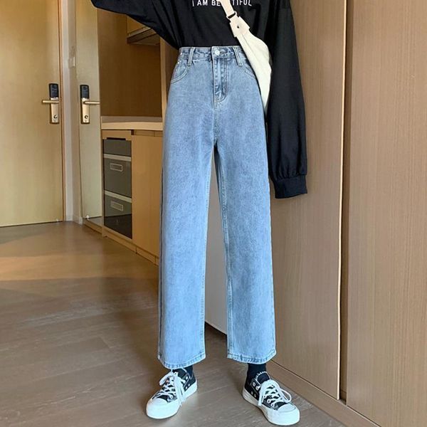 

women's jeans woman pants loose high waist straight-leg trousers pantalones vaqueros mujer, Blue