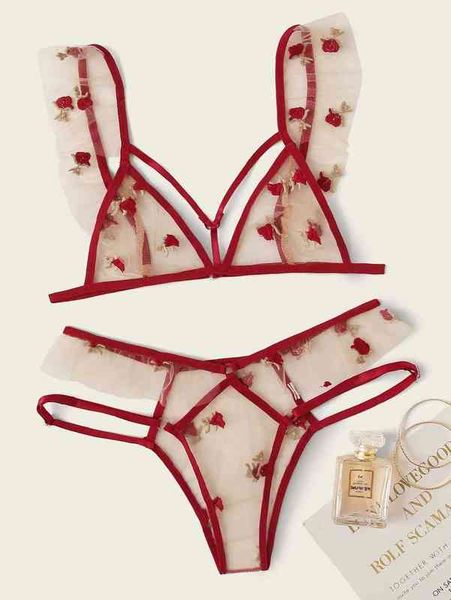 

three-point mesh perspective hollowed out red women's dew pajamas underwear 211203, Black;white