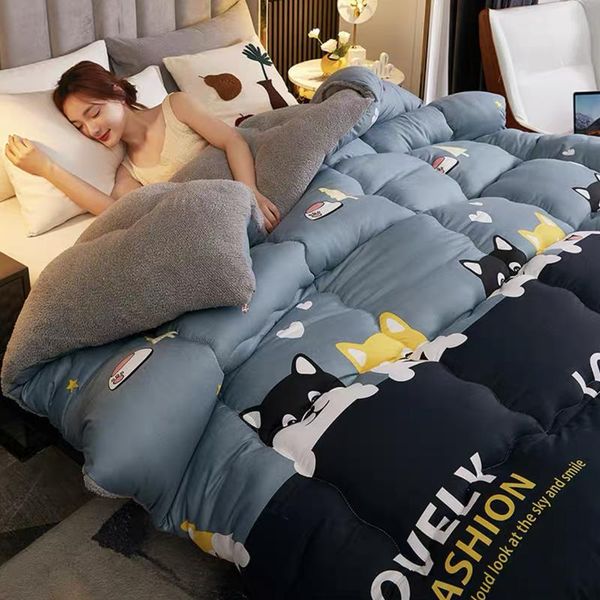 

comforters & sets twin queen king full size patchwork thicken warm quilt duvet home luxury printed lamb wool winter blanket bedding comforte