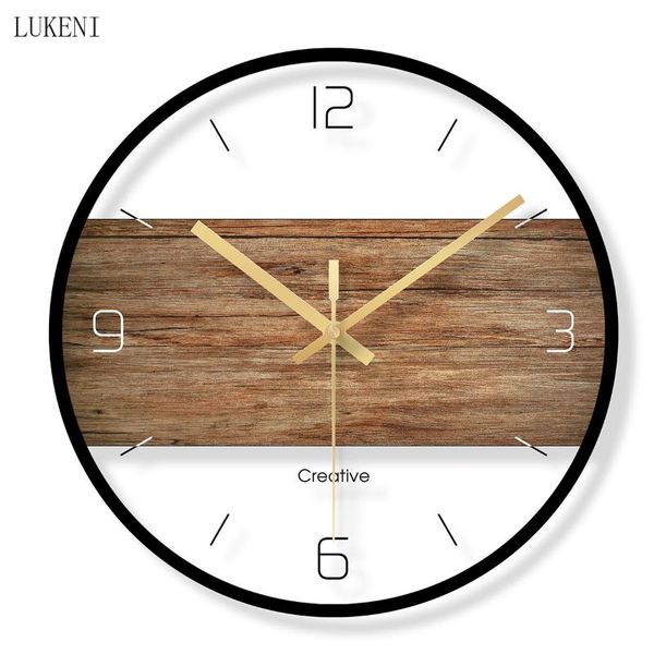 

wall clocks wood grain round on white tempered glass clock home decor