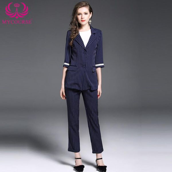 

women's suits & blazers mycourse 2021 autumn and winter fashion costumes plaid blazer with striped pencil pants set female office suit, White;black