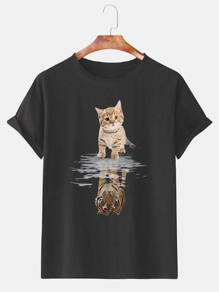 

men's t-shirts 2021 fashion cat and tiger print t-shirt round neck creative polyester pullover casual shirts street wear daily cool top, White;black