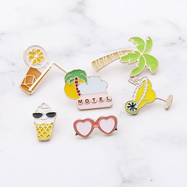 

pins, brooches summer cartoon palm tree green color plant enamel leaf badge lapel pin for women gift romantic jewelry accessories, Gray