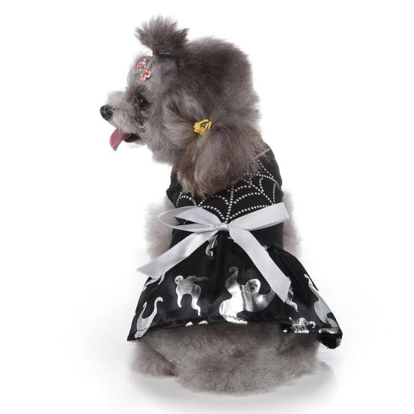 

dog apparel halloween pet dress funny cosplay costume gothic black silver print cat bowknot cute carnival party dresses