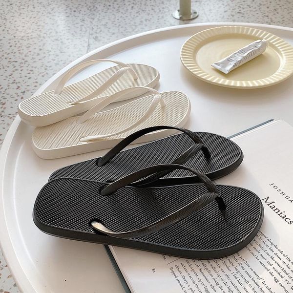 

slippers 2021 summer simple flat flip-flops for men and women to wear anti-slip fashion beach shoes, Black