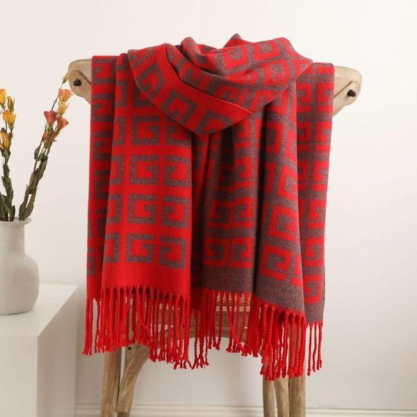

autumn and winter new back word lattice core spun yarn imitation cashmere scarf women's fashion korean version versatile double-sided a, Blue;gray
