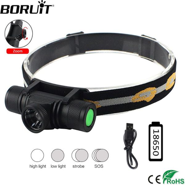 

boruit d20 xpg led powerful headlamp 4-mode zoom 1000lm headlight rechargesble 18650 waterproof head torch for camping hunting headlamps