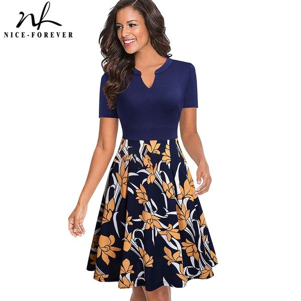 

nice-forever spring floral printed casual pink dresses a-line flare swing women dress btya036 210419, White