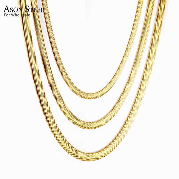 

chains asonsteel 1 pc fashion flat snake chain 4mm/6mm/8mm thick necklace stainless steel 45cm with 5cm extender for women men, Silver