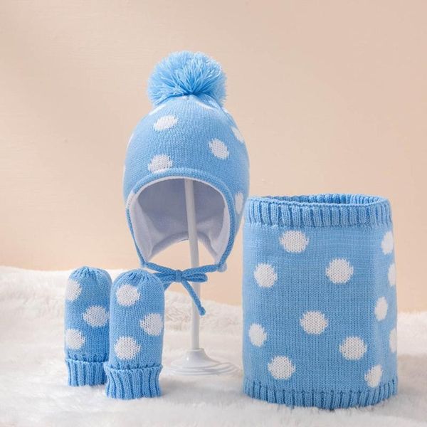 

clothing sets 1 set baby warm winter hat scarf gloves knitted beanie mittens for child born toddler infant girl boy, White