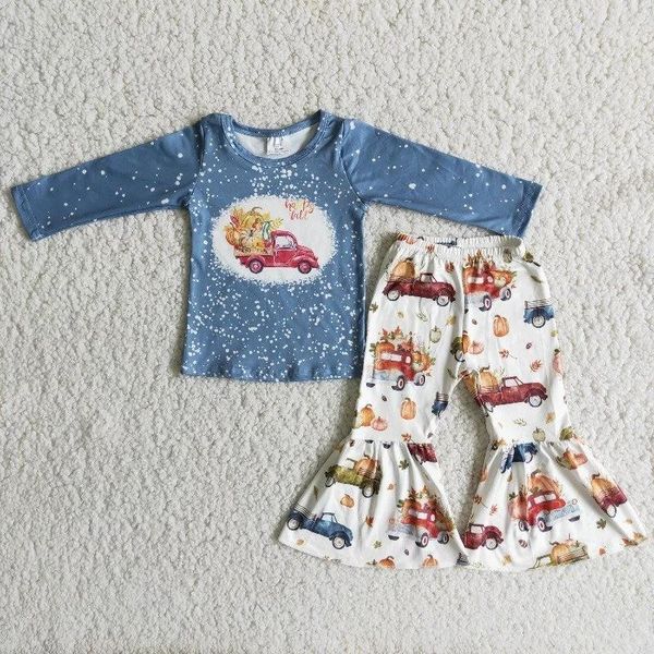 

clothing sets wholesale baby girl thanksgiving fall set blue tie dye long sleeve pumpkin shirt bell-bottomed pants children clothes kid outf, White