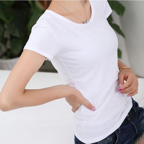 

basic summer solid color women short sleeve o neck casual slim tee camiseta feminina black white