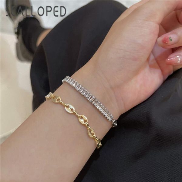 

charm bracelets scalloped french brand design zircon bracelet women personality double hole adjustable chain fashion jewelry pulseira, Golden;silver