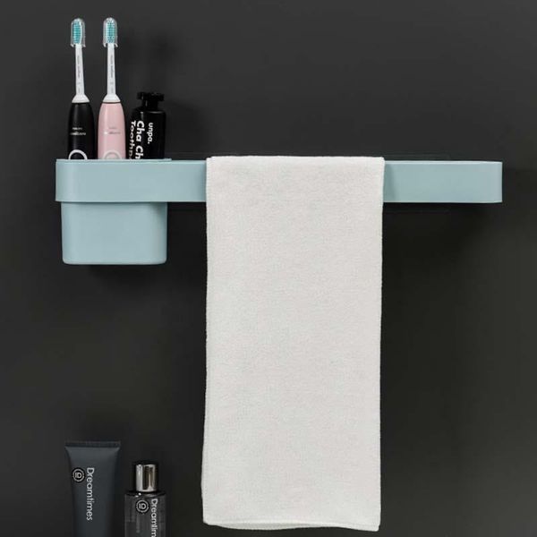 

bathroom shelves wall mount towel toothbrush rack comb shaver toothpaste cosmetic curling iron multifunctional holder