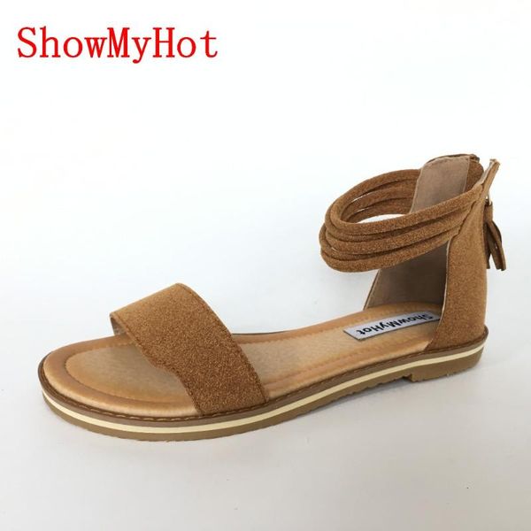 

showmy shoes woman fashion tassel straps flat sandals women summer open toe platform sandalias beach gladiator, Black