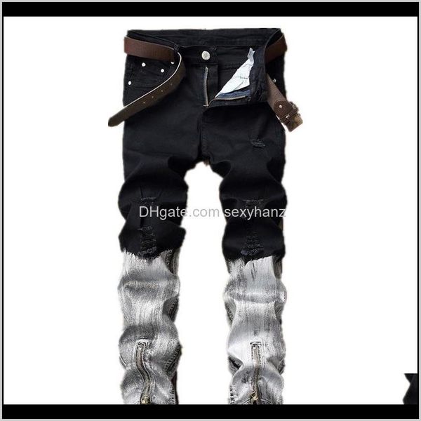 

clothing apparel drop delivery 2021 autumn fashion mens hold biker ripped washed faded hip hop jeans pants for men size 30-40 1pmyh, Blue
