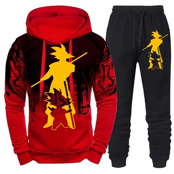 

jogging clothing 2021 autumn and winter casual men's sweater set two-piece hoodies pants oversized hoodie fitness sweatshirt fashion sp, Black;red