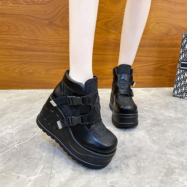 

boots 2021 est fashion luxury black gothic style girls high heels wedges shoes woman platform casual ankle large size 35--43