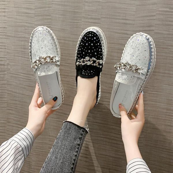 

slippers low cover toe mules for women 2021 casual female shoes loafers platform slides luxury flat basic pu rubber wo1, Black