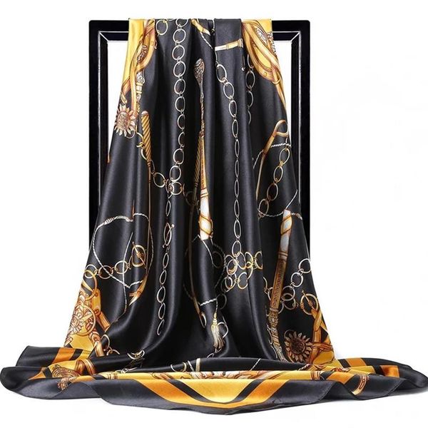 

scarves silk scarf women print hair neck square office ladies shawl bandanna 90*90cm muslim hijab handkerchief muffler foulard, Blue;gray