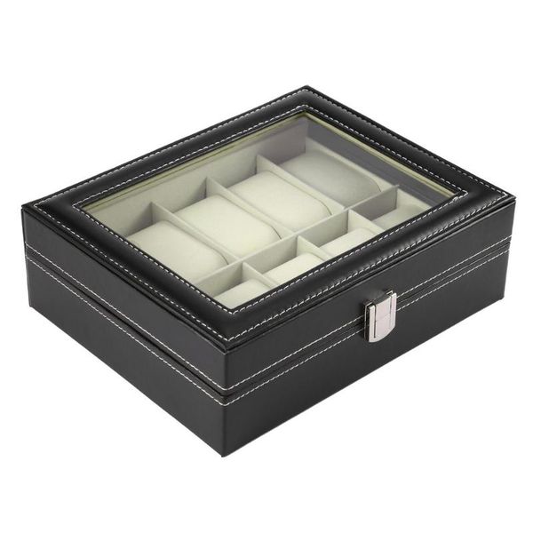 

watch winders 10 grids pu leather box jewelry storage organizer watches display holder casket luxury gifts, Black