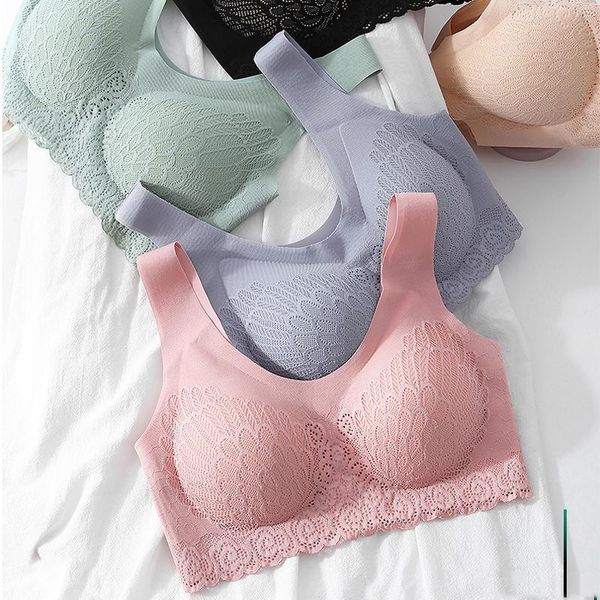 

bras latex seamless bra lace push up women bralette padded wire vest-style -proof comfortable intimate underwear, Red;black