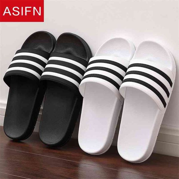 

asifn summer slippers for men flip flops women soft black white stripes eva casual couple slides male zapatos mujer men's shoes 210624