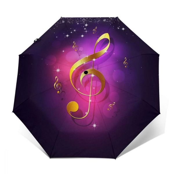

umbrellas automatic umbrella rain women three-folding gold music notes of purple windproof female waterproof parasol