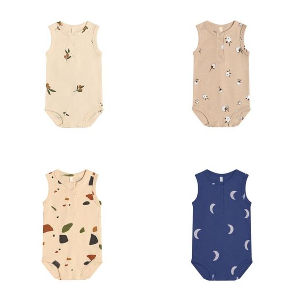 

clothing sets baby girl casual romper toddler sleeveless printed jumpsuits for boy korean style infant cotton summer 0-24m, White