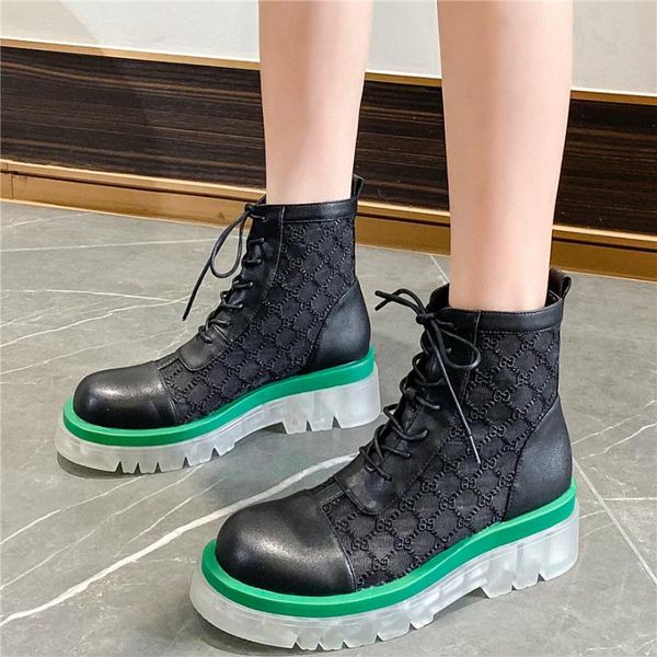 

boots high fashion sneakers women lace up genuine leather ankle female summer breathable round toe platform oxfords shoes, Black
