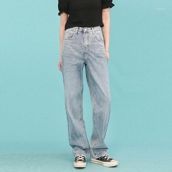 

women's jeans straight leg mom baggy high waist pants women 2021 fashion casual loose undefined trousers, Blue