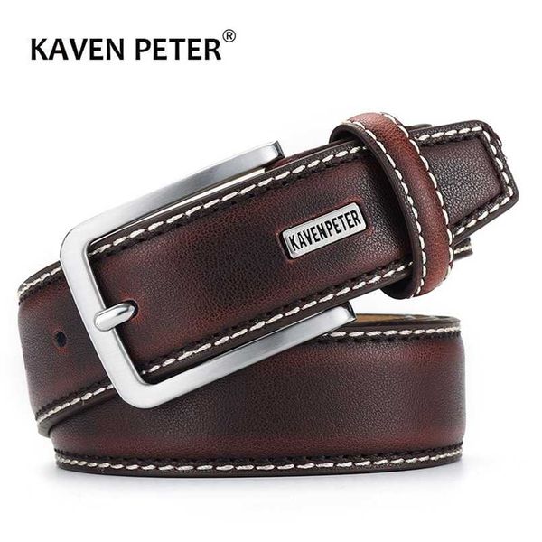 

fashion men belts genuine leather luxury designer brown vintage waist belt for jeans cinturon cowboy hombre drop 220125, Black;brown