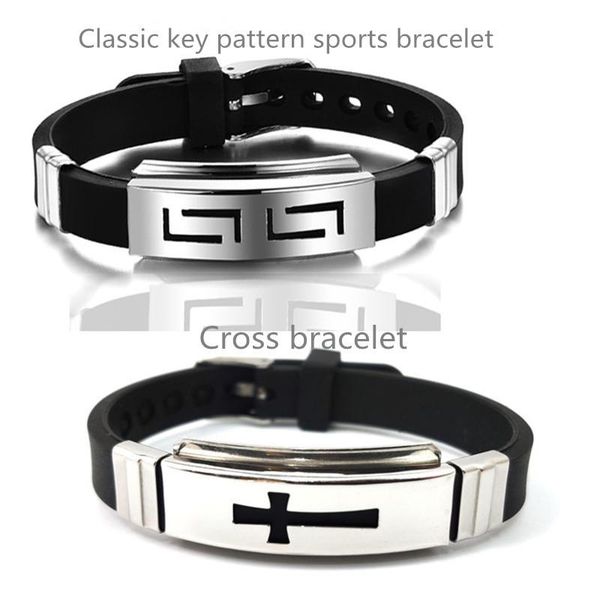 

link, chain fashion bracelets on hand cross bracelet men and women silicone stainless steel classic sports, Black