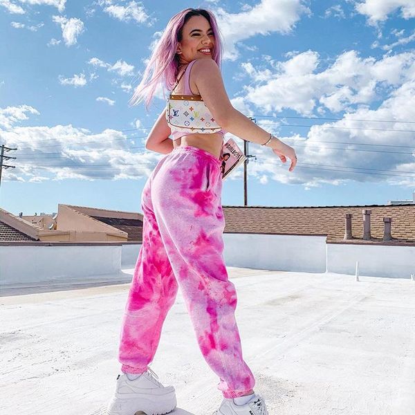 

women's pants & capris summer 2021 women joggers tie dye streetwear sweatpants high waist casual loose trousers, Black;white