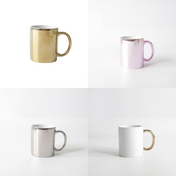 11oz weiße Keramik-Sublimations-Kaffeetasse, leer, rosa, golden, DIY-Kaffee-Teetasse