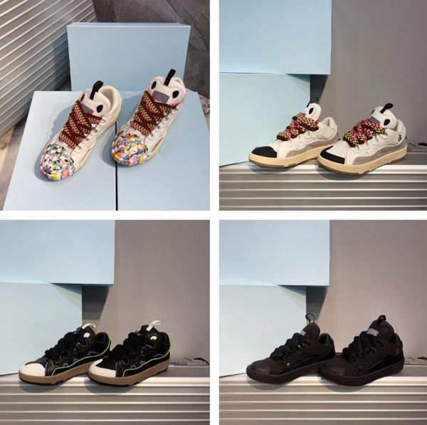 

2022 luxury women men sport shoes collage sneakers cowhide suede net yarn round shoe shape padded tongue and curved metal lace fashion size, Black
