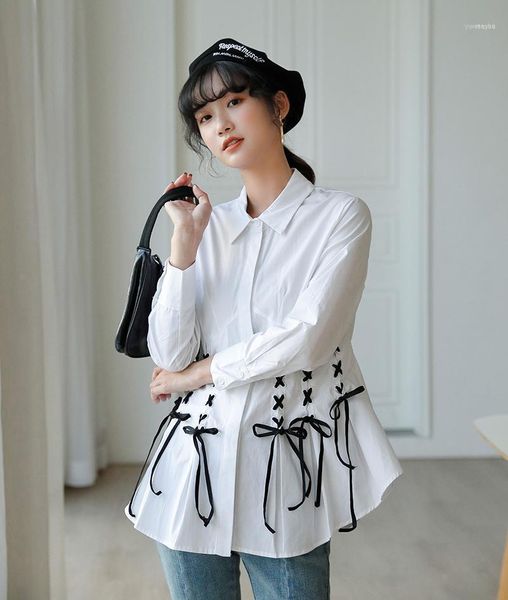 

fashion design women white shirts autumn lace up 1