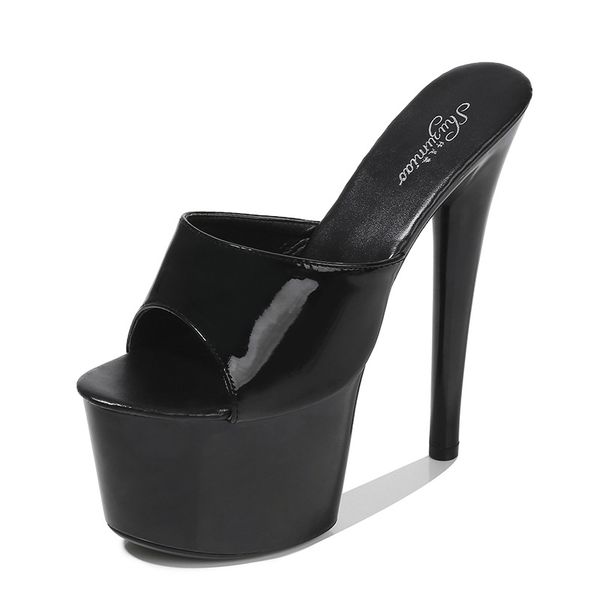 

hokszvy 2020 new patent leather fish toe special high heels fine black platform heels sandals female summer et2324