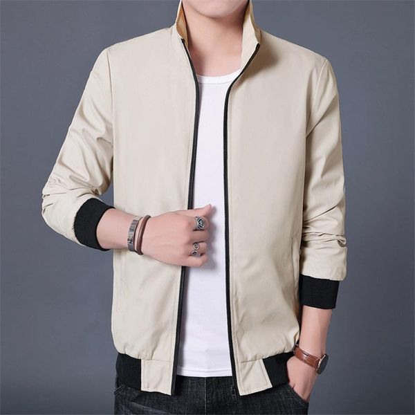 

men's jackets 2021 trendy handsome casual stand-up collar jacket youth solid color thin, Black;brown