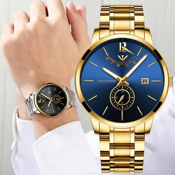 

wristwatches nibosi luxury blue mens watches brand watch men fashion luminous waterproof quartz wristwatch male relogio masculino, Slivery;brown