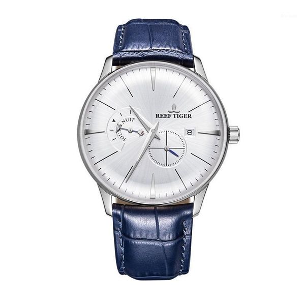 

reef tiger/rt mens dress watches stainless steel leather strap automatic relogio masculino rga8219 wristwatches, Slivery;brown