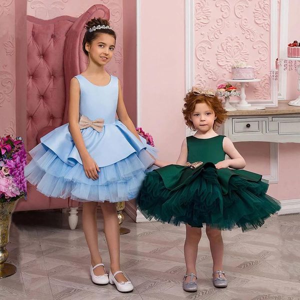 Abiti da ragazza Vestito estivo da battesimo per bambini da sera 1 ° compleanno per vestiti da bambina Bow Princess Party Lace Cake