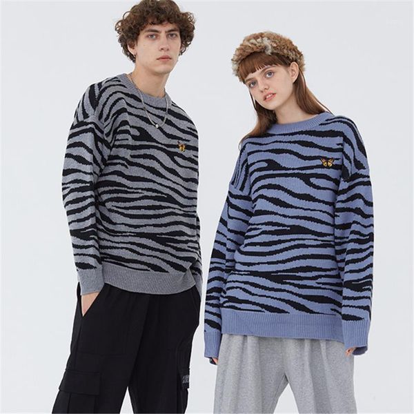 

men's sweaters zebra hip hop couples butterfly harajuku style sweater men women loose autumn winter leopard pullover, White;black