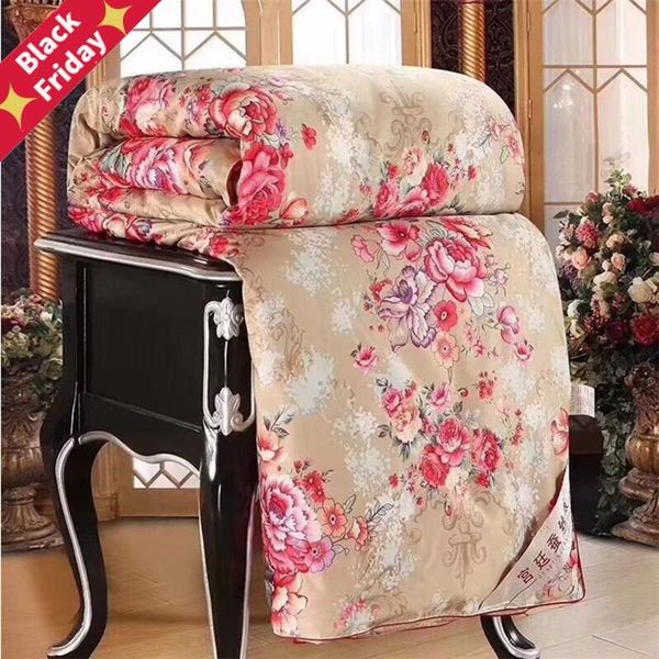 

luxury 100% mulberry silk blanket spring autumn warm soft patchwork quilt twin full queen king floral comforter quilts comforters & sets