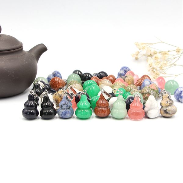 

gourd shape natural stone pendant hang decorations reiki healing chakra rose quartz crystal pendulo charms for necklace earrings making, Silver