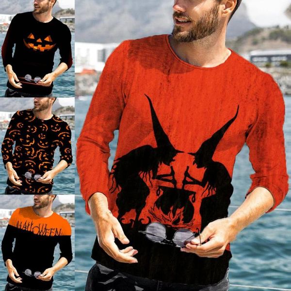 

men's casual shirts witch halloween round neck loose for autumn men, White;black