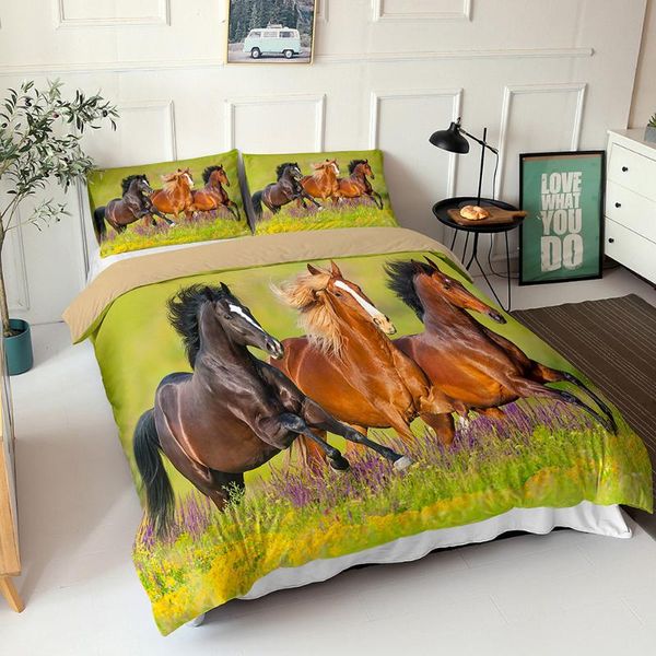 

bedding sets nordic style 3d bed sheets fabric horses on the prairie pattern and pillowcases winter soft warm bedroom decor