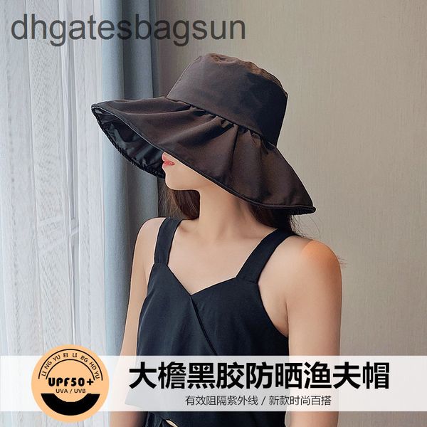

brand cap and carvesblack glue sunscreen sunshade hat female summer cover face anti ultraviolet sun uv fisherman cycling big brim beach hat, Blue;gray