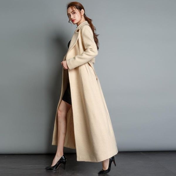 

women's wool & blends shzq long coat in autumn and winter of 2021, Black