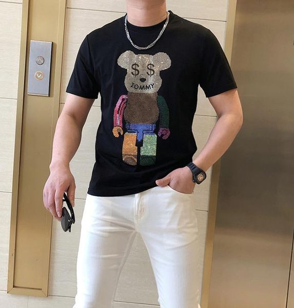 

men's t-shirts nice design plus size 5xl 2021 rhinestones t shirts men brand short sleeve fashion man streetwear o neck slim cotton tsh, White;black
